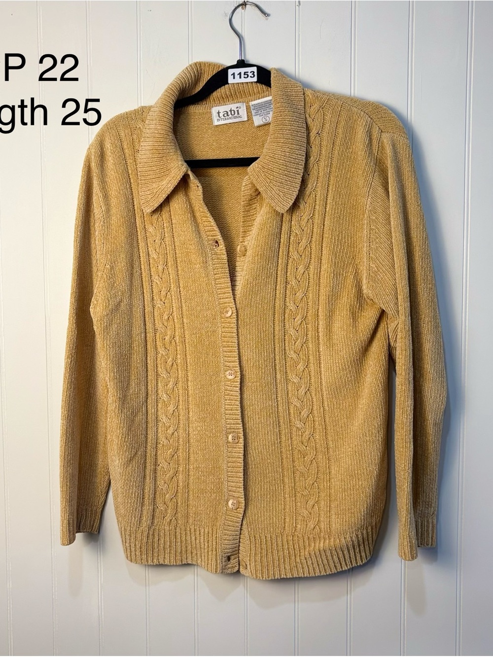 Yellow Cable Knit Chenille Cardigan Sweater Size Small Oversized Fit - Picture 3 of 7